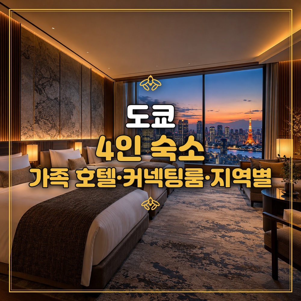 도쿄 4인 숙소 — 침대 네 대가 놓인 도쿄 호텔 가족룸